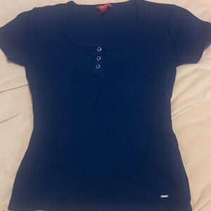 GUESS Navy Short Sleeve Henley Top